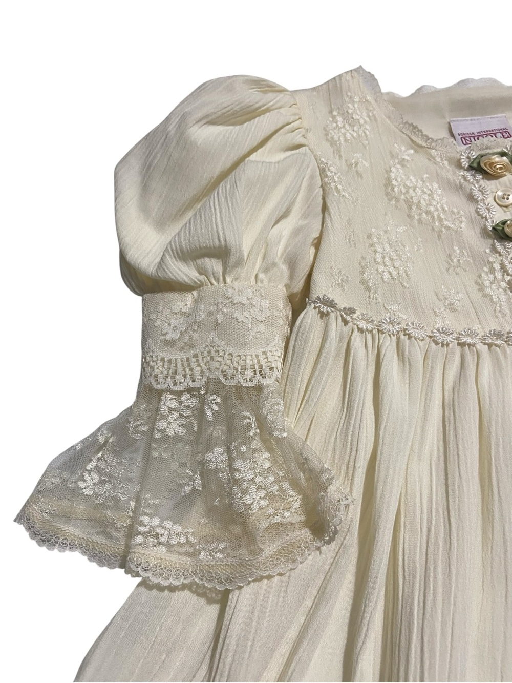 Vintage Dorissa International Nicole Girls Ivory Puff Sleeve Formal Dress Sz 4 - Picture 3 of 10